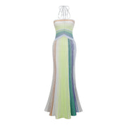 Helene | Sleeveless Halterneck Striped Maxi Dress