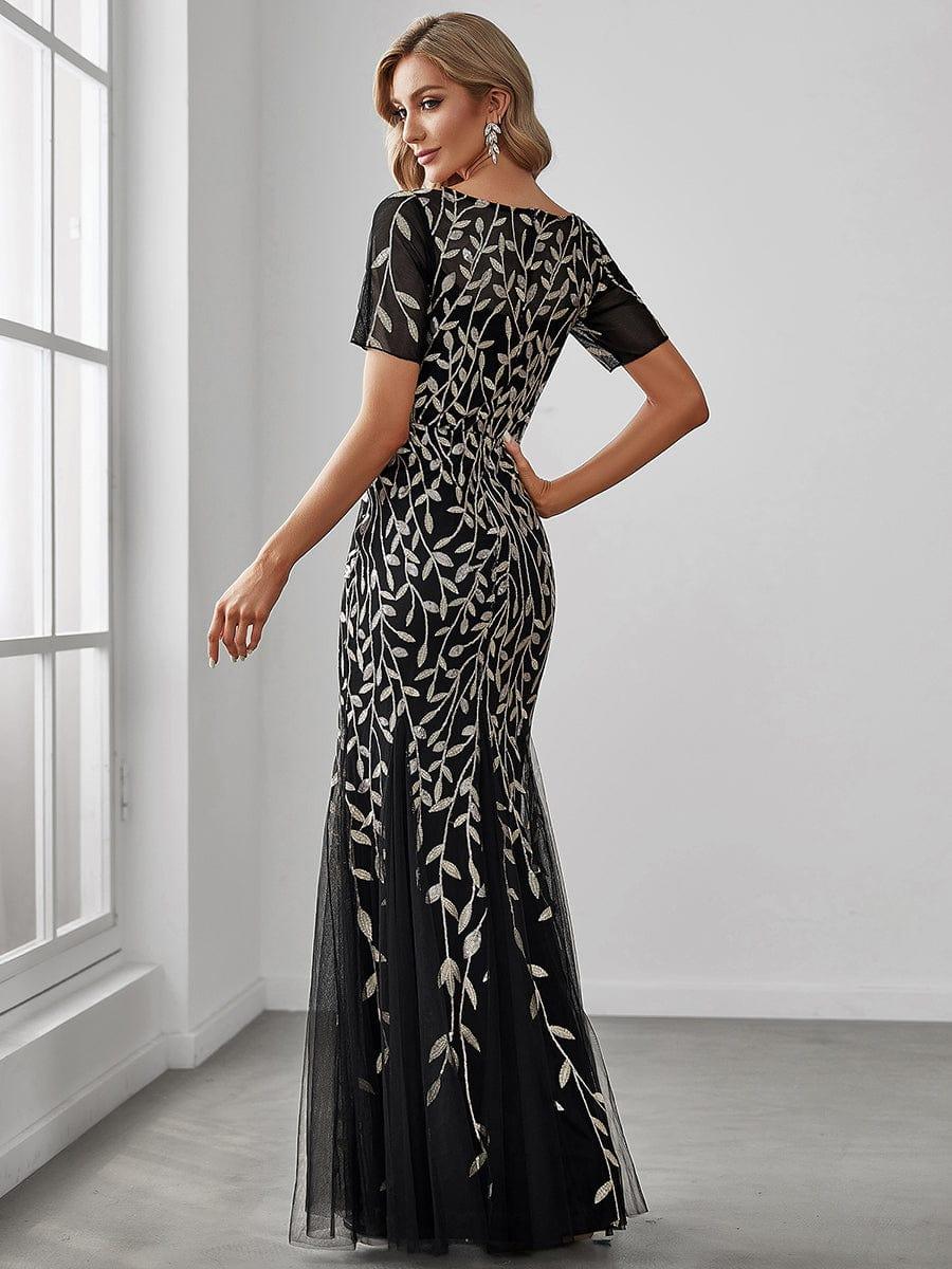 Henrietta | Fishtail Prom Dress with Sequin Leaf Pattern and Half Sleeves