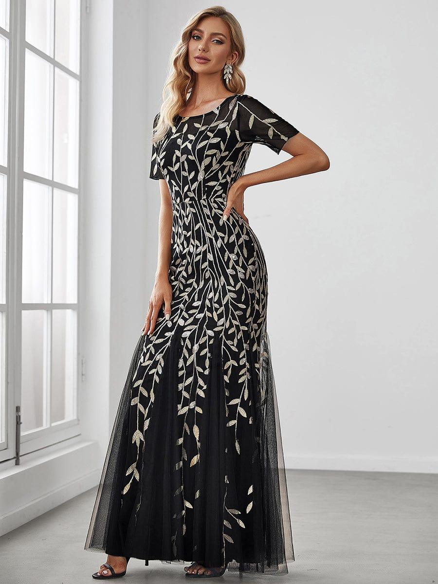 Henrietta | Fishtail Prom Dress with Sequin Leaf Pattern and Half Sleeves