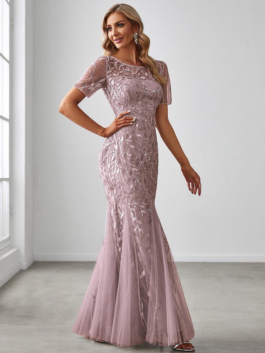 Henrietta | Fishtail Prom Dress with Sequin Leaf Pattern and Half Sleeves