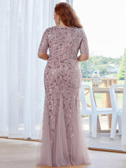 Henrietta | Fishtail Prom Dress with Sequin Leaf Pattern and Half Sleeves