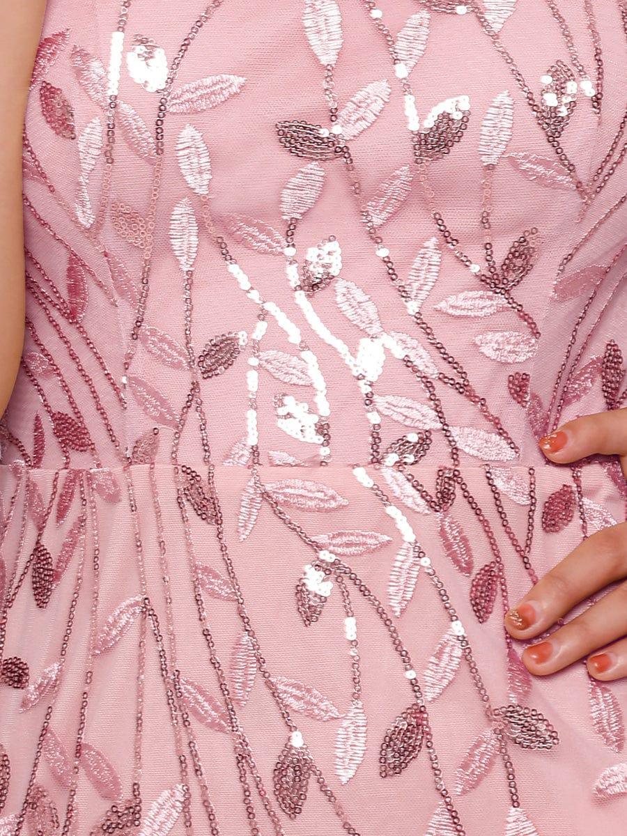 Henrietta | Fishtail Prom Dress with Sequin Leaf Pattern and Half Sleeves