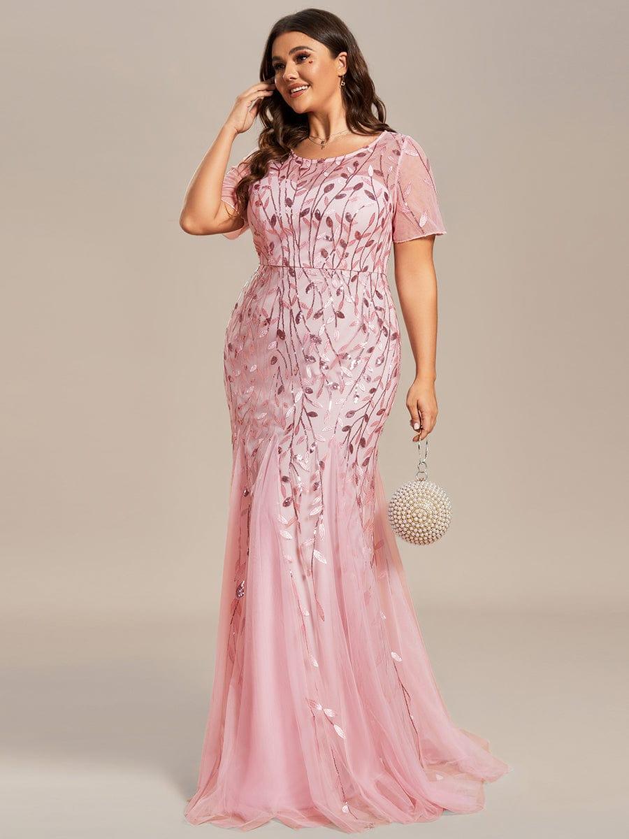 Henrietta | Fishtail Prom Dress with Sequin Leaf Pattern and Half Sleeves