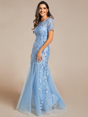 Henrietta | Fishtail Prom Dress with Sequin Leaf Pattern and Half Sleeves
