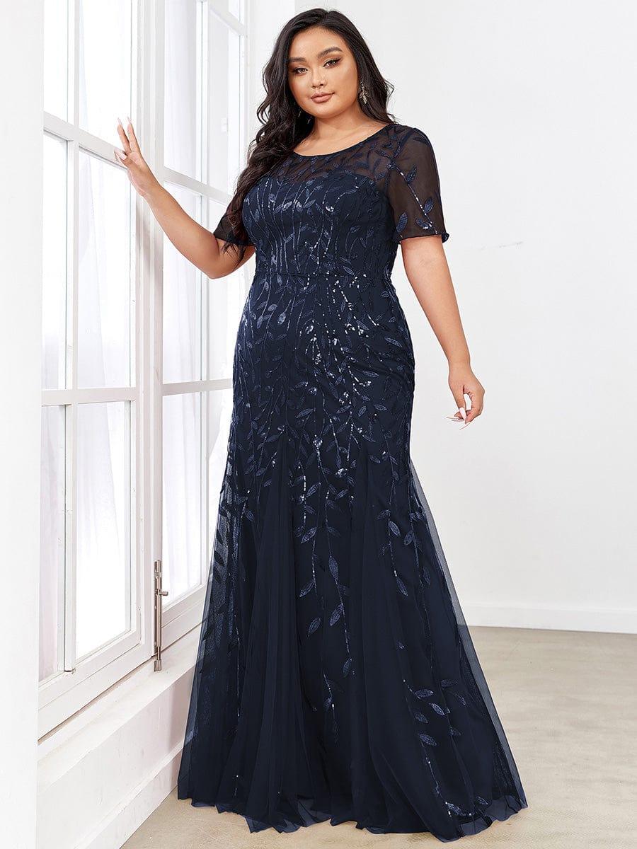 Henrietta | Fishtail Prom Dress with Sequin Leaf Pattern and Half Sleeves