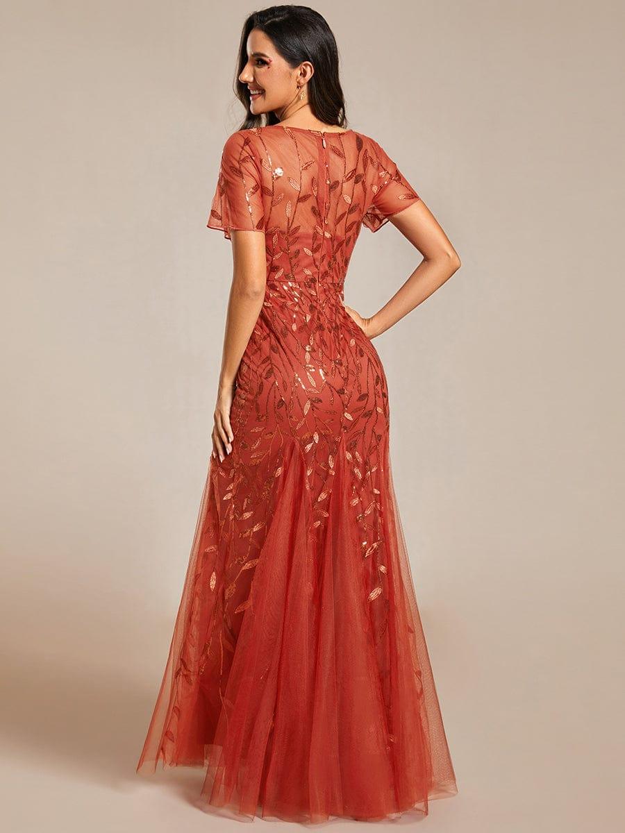 Henrietta | Fishtail Prom Dress with Sequin Leaf Pattern and Half Sleeves