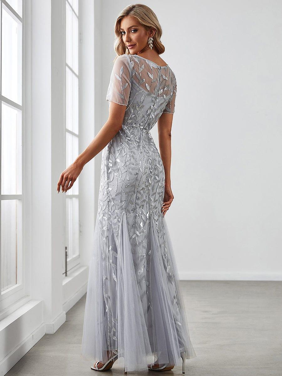 Henrietta | Fishtail Prom Dress with Sequin Leaf Pattern and Half Sleeves