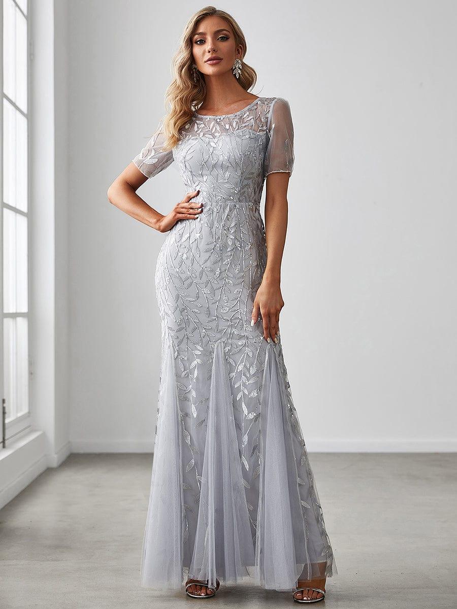 Henrietta | Fishtail Prom Dress with Sequin Leaf Pattern and Half Sleeves