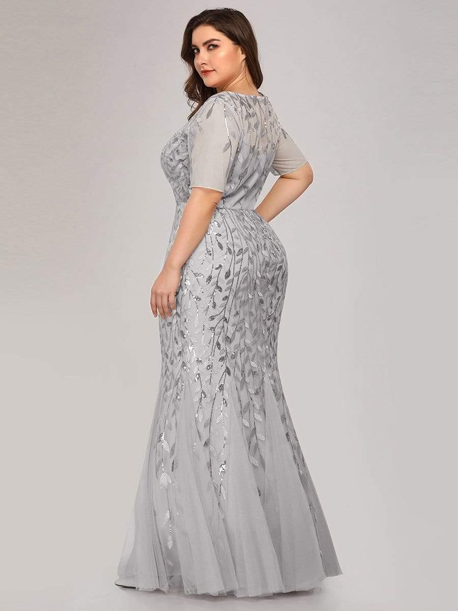 Henrietta | Fishtail Prom Dress with Sequin Leaf Pattern and Half Sleeves