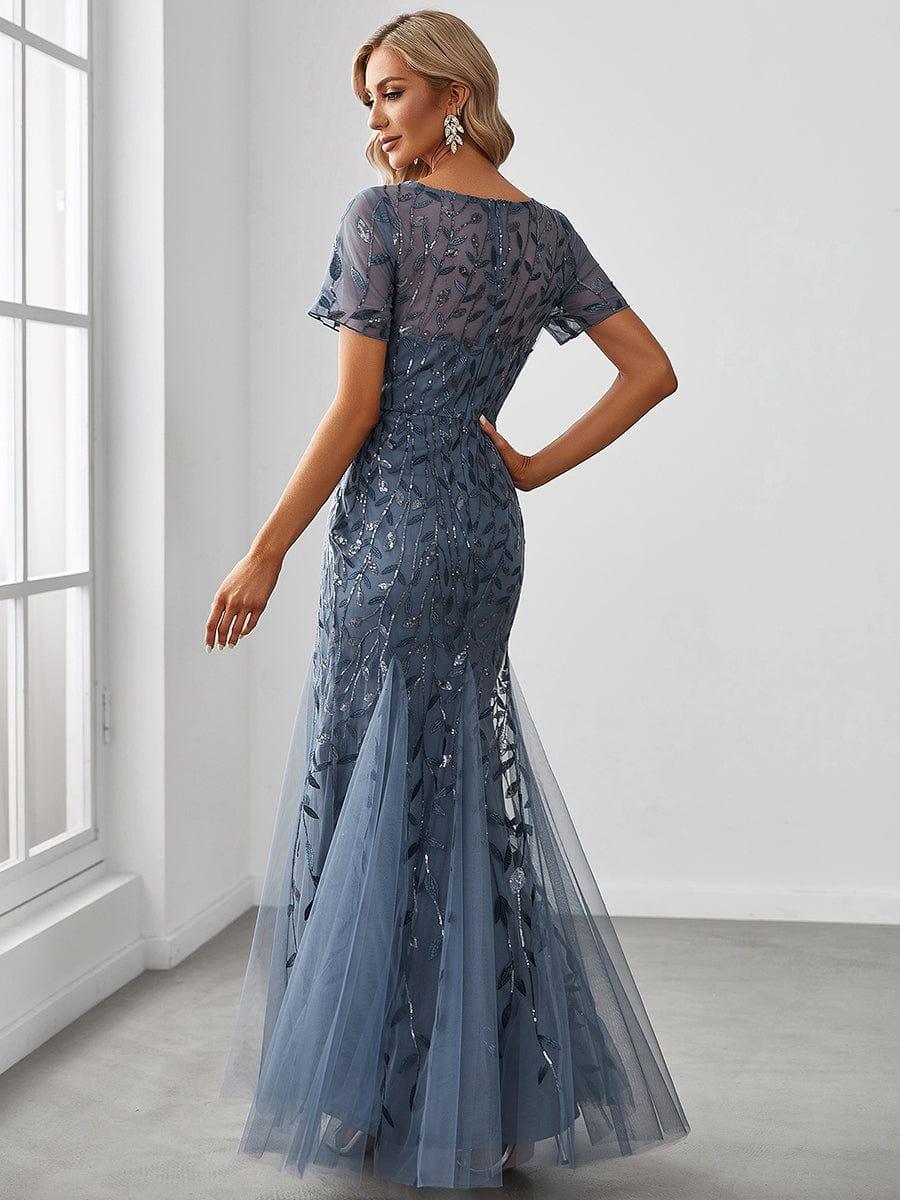 Henrietta | Fishtail Prom Dress with Sequin Leaf Pattern and Half Sleeves