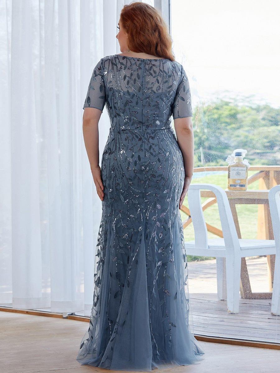 Henrietta | Fishtail Prom Dress with Sequin Leaf Pattern and Half Sleeves