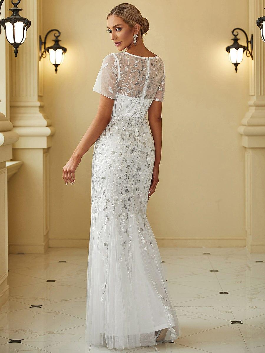 Henrietta | Fishtail Prom Dress with Sequin Leaf Pattern and Half Sleeves