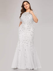 Henrietta | Fishtail Prom Dress with Sequin Leaf Pattern and Half Sleeves