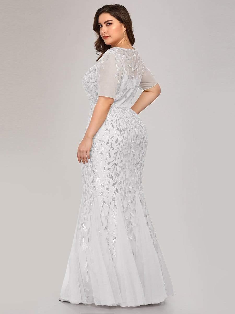 Henrietta | Fishtail Prom Dress with Sequin Leaf Pattern and Half Sleeves
