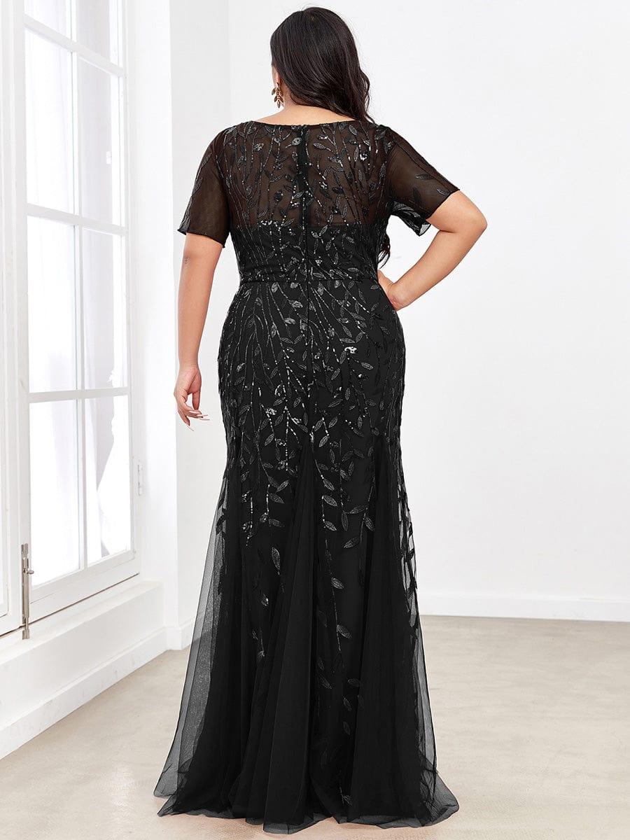 Henrietta | Fishtail Prom Dress with Sequin Leaf Pattern and Half Sleeves