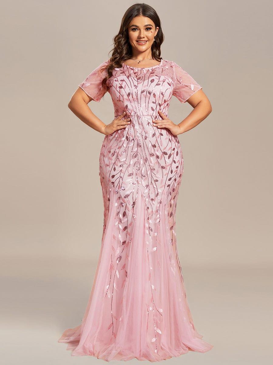 Henrietta | Fishtail Prom Dress with Sequin Leaf Pattern and Half Sleeves