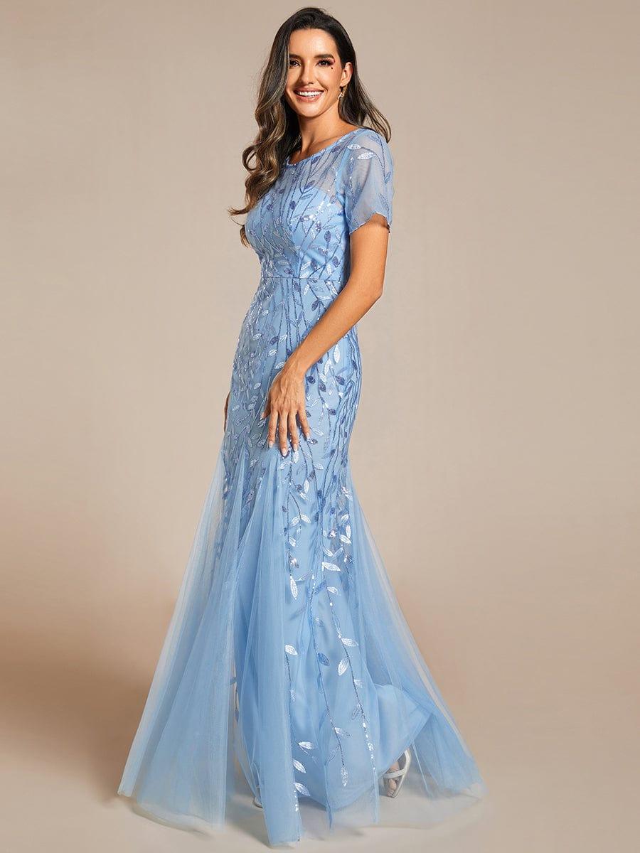 Henrietta | Fishtail Prom Dress with Sequin Leaf Pattern and Half Sleeves