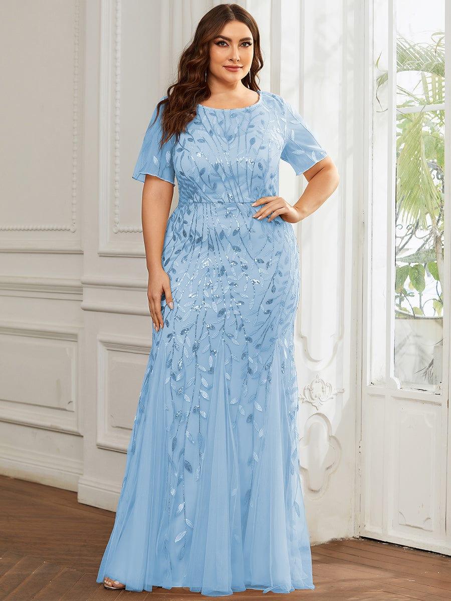 Henrietta | Fishtail Prom Dress with Sequin Leaf Pattern and Half Sleeves