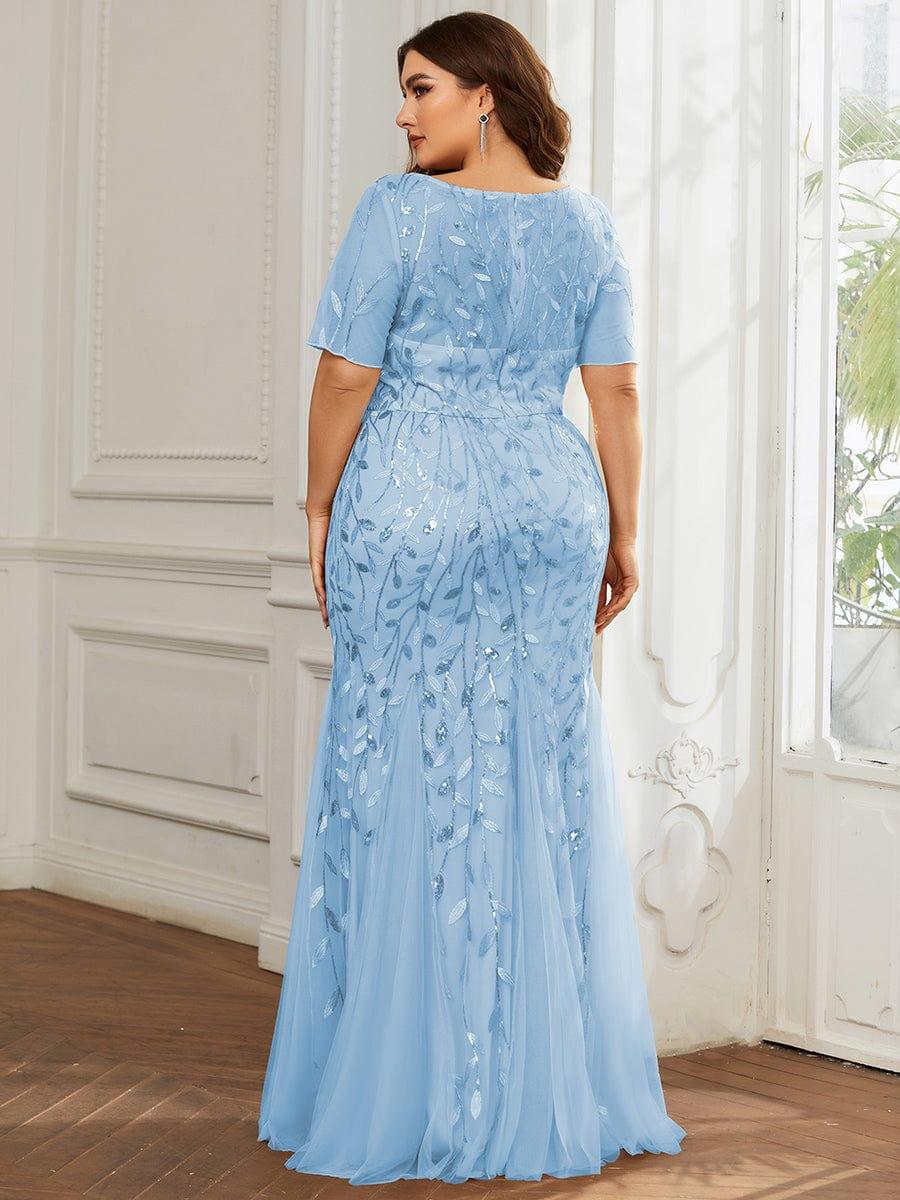 Henrietta | Fishtail Prom Dress with Sequin Leaf Pattern and Half Sleeves