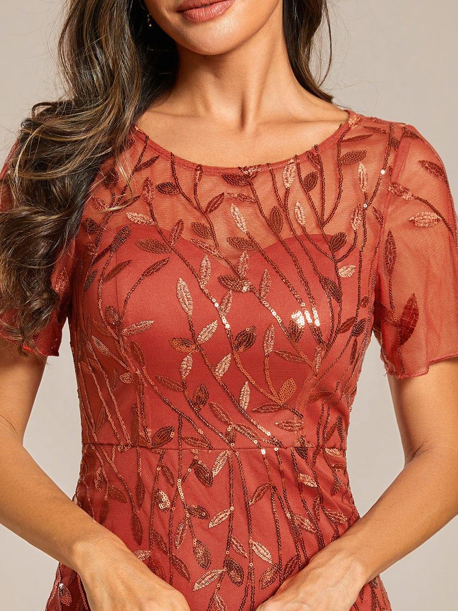 Henrietta | Fishtail Prom Dress with Sequin Leaf Pattern and Half Sleeves