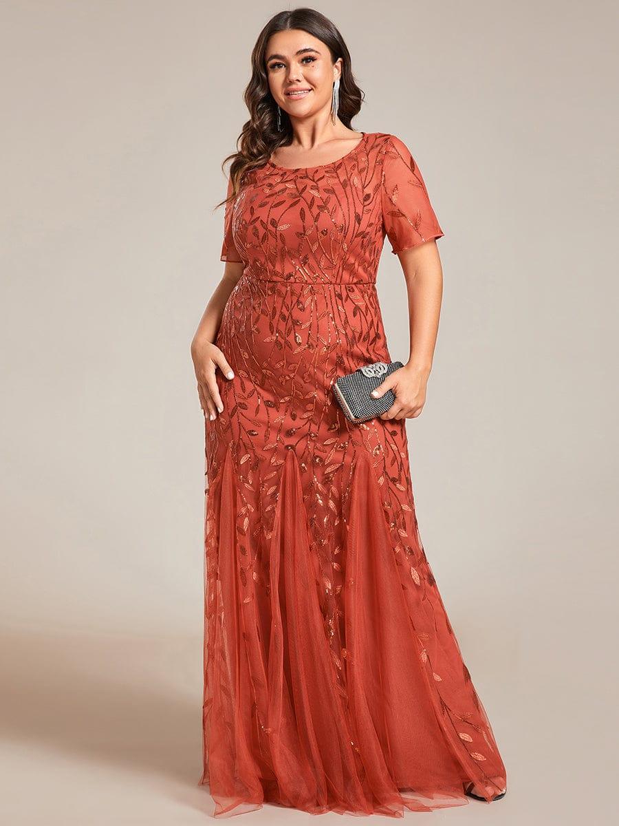 Henrietta | Fishtail Prom Dress with Sequin Leaf Pattern and Half Sleeves