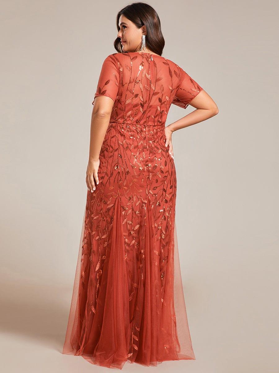 Henrietta | Fishtail Prom Dress with Sequin Leaf Pattern and Half Sleeves