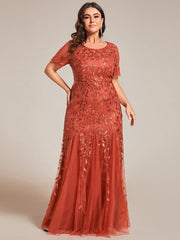 Henrietta | Fishtail Prom Dress with Sequin Leaf Pattern and Half Sleeves