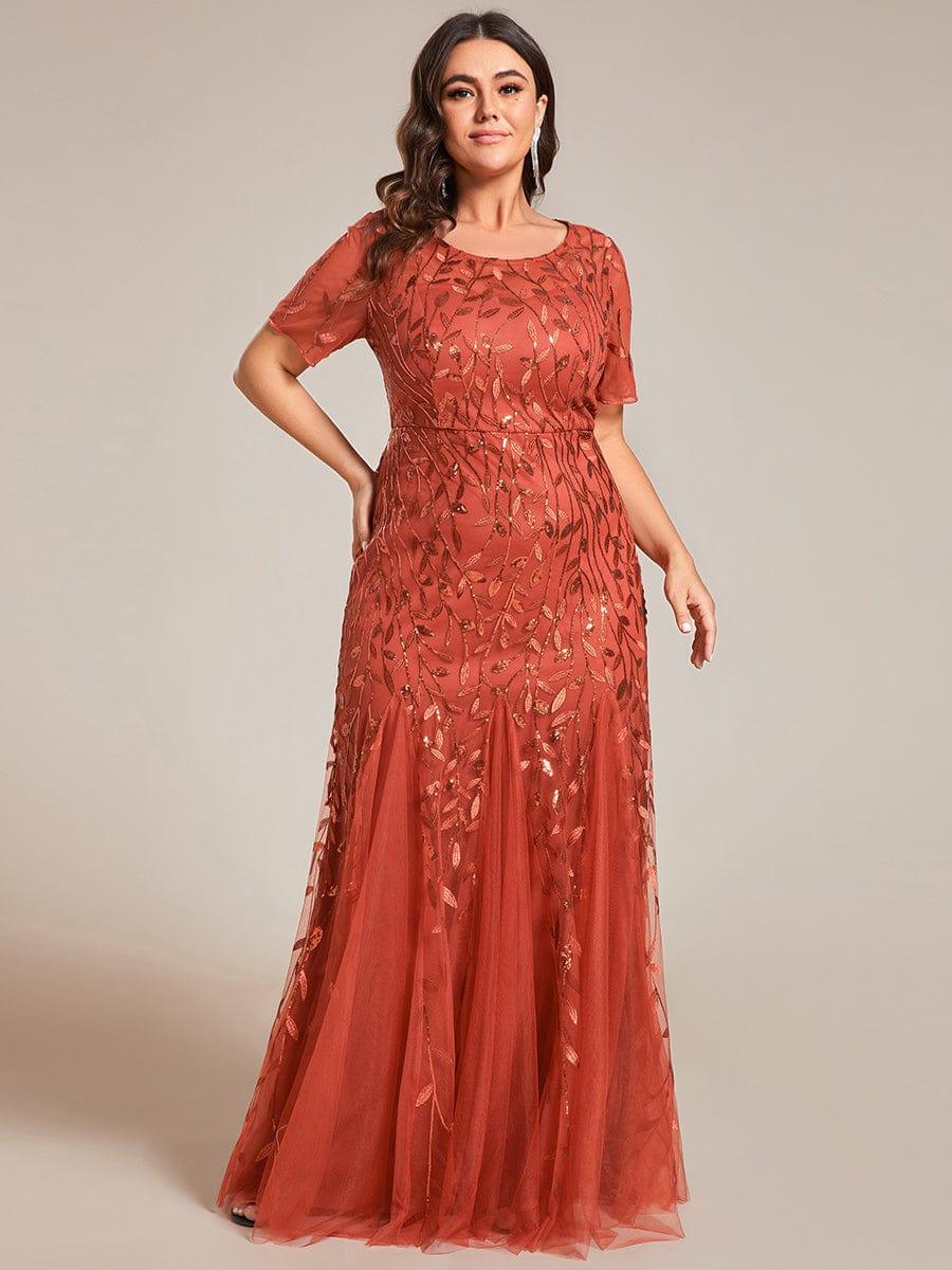 Henrietta | Fishtail Prom Dress with Sequin Leaf Pattern and Half Sleeves