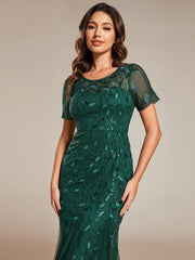 Henrietta | Fishtail Prom Dress with Sequin Leaf Pattern and Half Sleeves