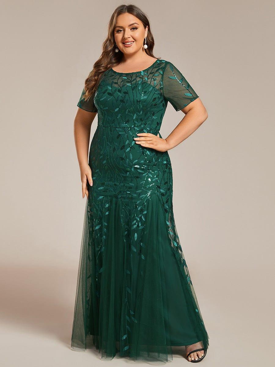 Henrietta | Fishtail Prom Dress with Sequin Leaf Pattern and Half Sleeves
