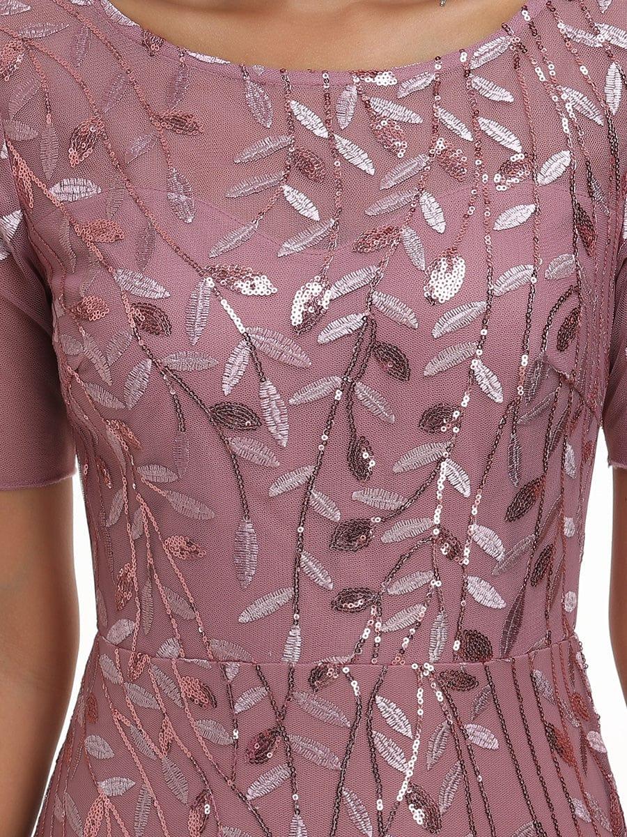 Henrietta | Fishtail Prom Dress with Sequin Leaf Pattern and Half Sleeves
