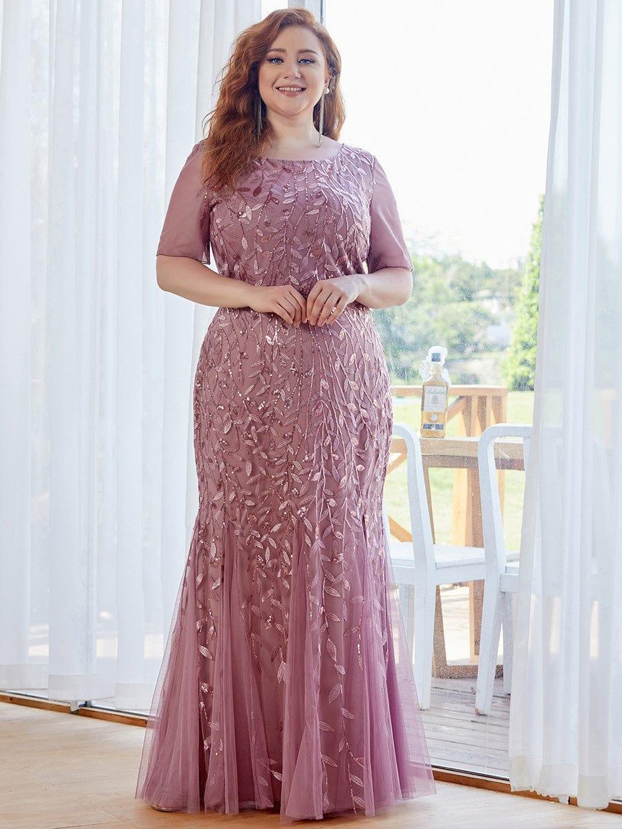 Henrietta | Fishtail Prom Dress with Sequin Leaf Pattern and Half Sleeves