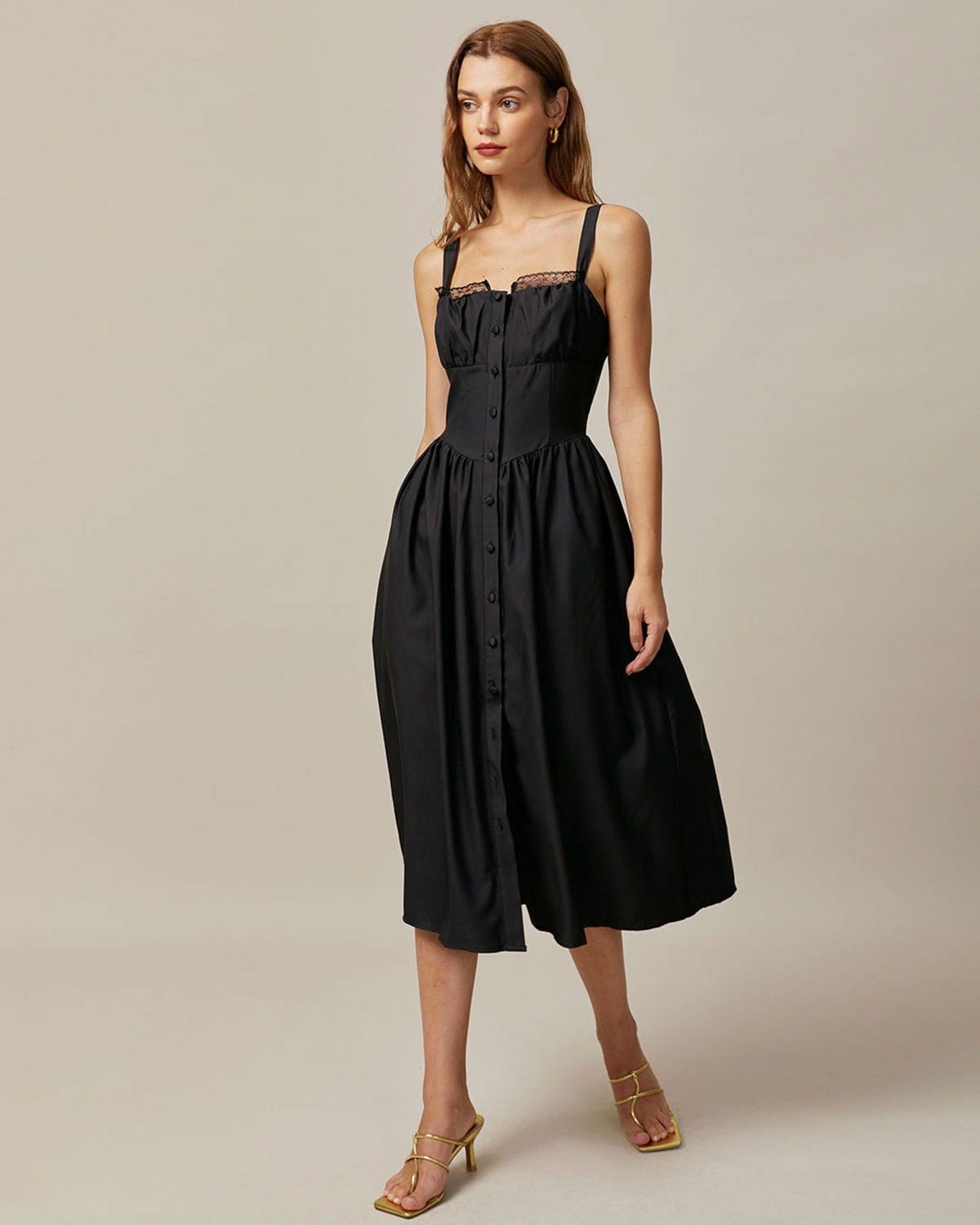 Ilaria | Square Neck Lace Prom Dress Midi Fit