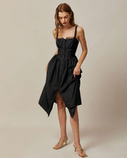 Ilaria | Square Neck Lace Prom Dress Midi Fit