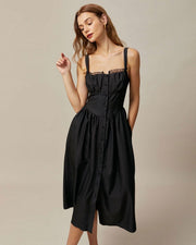Ilaria | Square Neck Lace Prom Dress Midi Fit