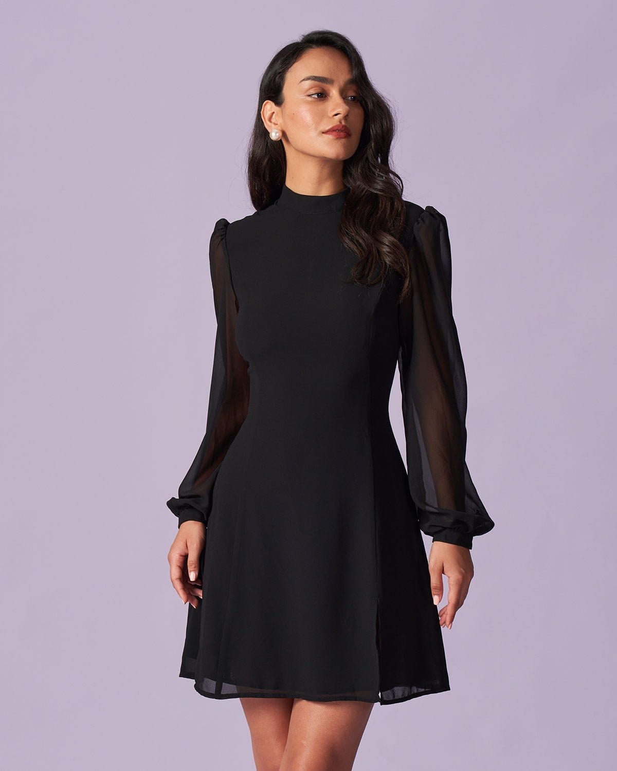 India | Sheer Stand Collar Slit Mini Dress Concert Outfit