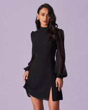 India | Sheer Stand Collar Slit Mini Dress Concert Outfit