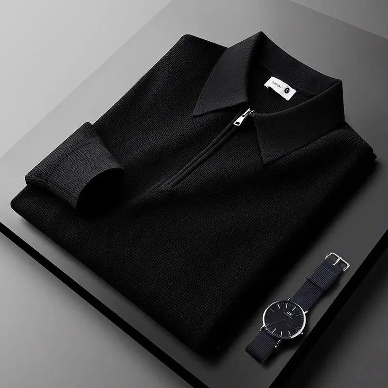 Indigo | Tailored Fit Waffle Knit Quarter-Zip Pullover