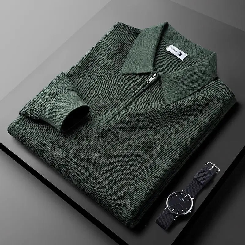 Indigo | Tailored Fit Waffle Knit Quarter-Zip Pullover