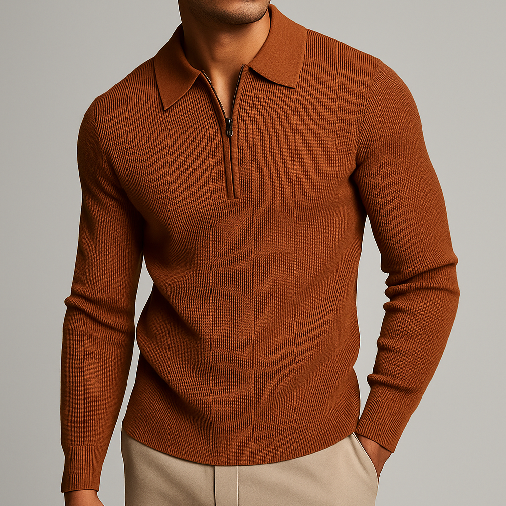 Indigo | Tailored Fit Waffle Knit Quarter-Zip Pullover