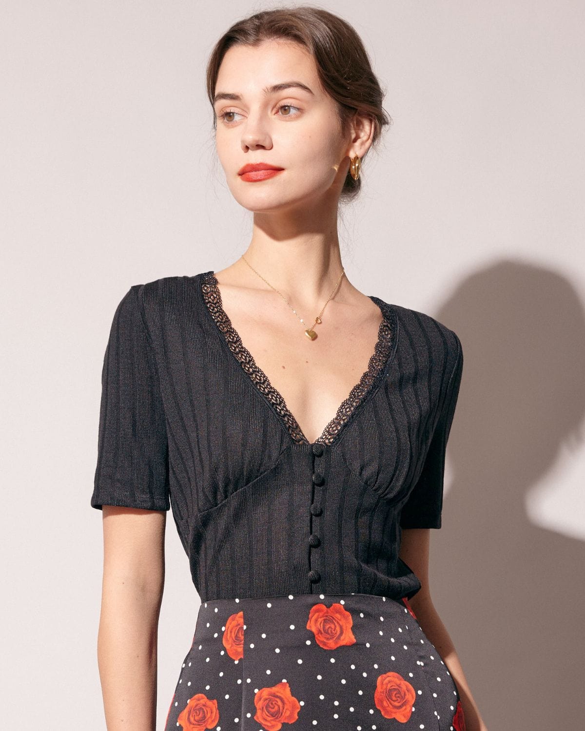 Isla | Slim Fit Ribbed Lace Trim Festival Tee