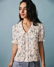 Izabella | Regular Fit Lace Spliced Pleated Floral Shirt Holiday Clothes