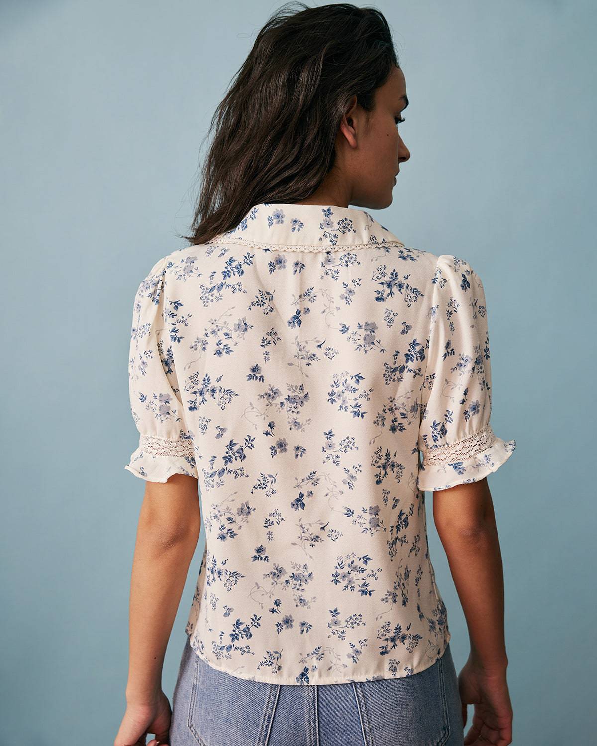 Izabella | Regular Fit Lace Spliced Pleated Floral Shirt Holiday Clothes