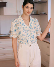 Izabella | Regular Fit Lace Spliced Pleated Floral Shirt Holiday Clothes