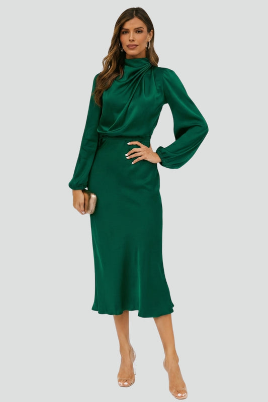 Jenna | High Neck Long Sleeve Midi Dress