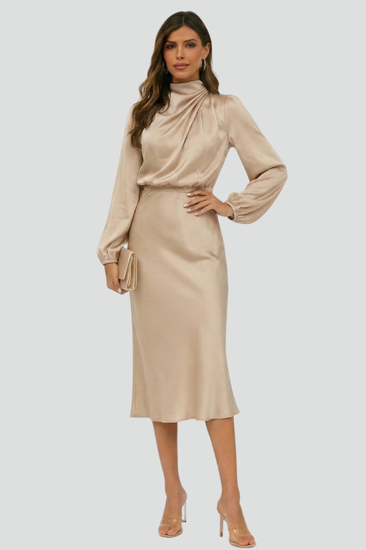 Jenna | High Neck Long Sleeve Midi Dress