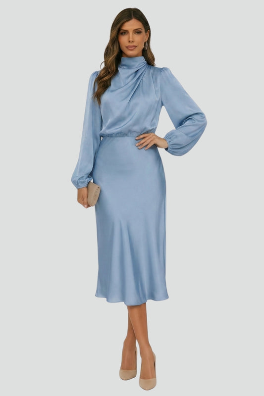 Jenna | High Neck Long Sleeve Midi Dress