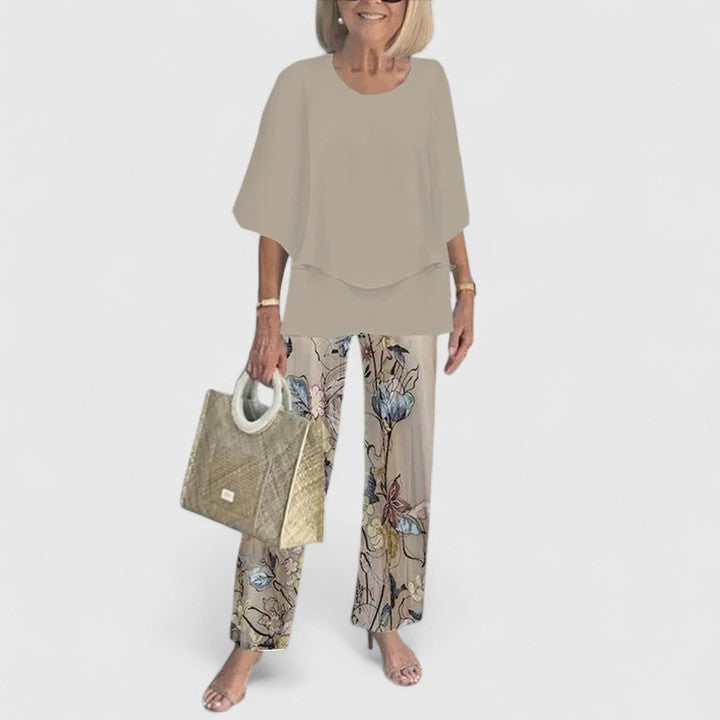 Jocelyn | Relaxed Fit Half Sleeve Top and Printed Pants Set