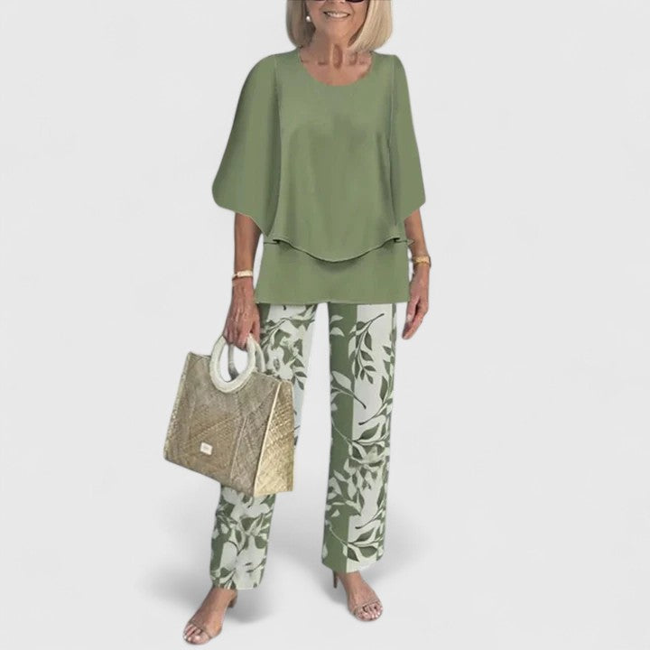 Jocelyn | Relaxed Fit Half Sleeve Top and Printed Pants Set