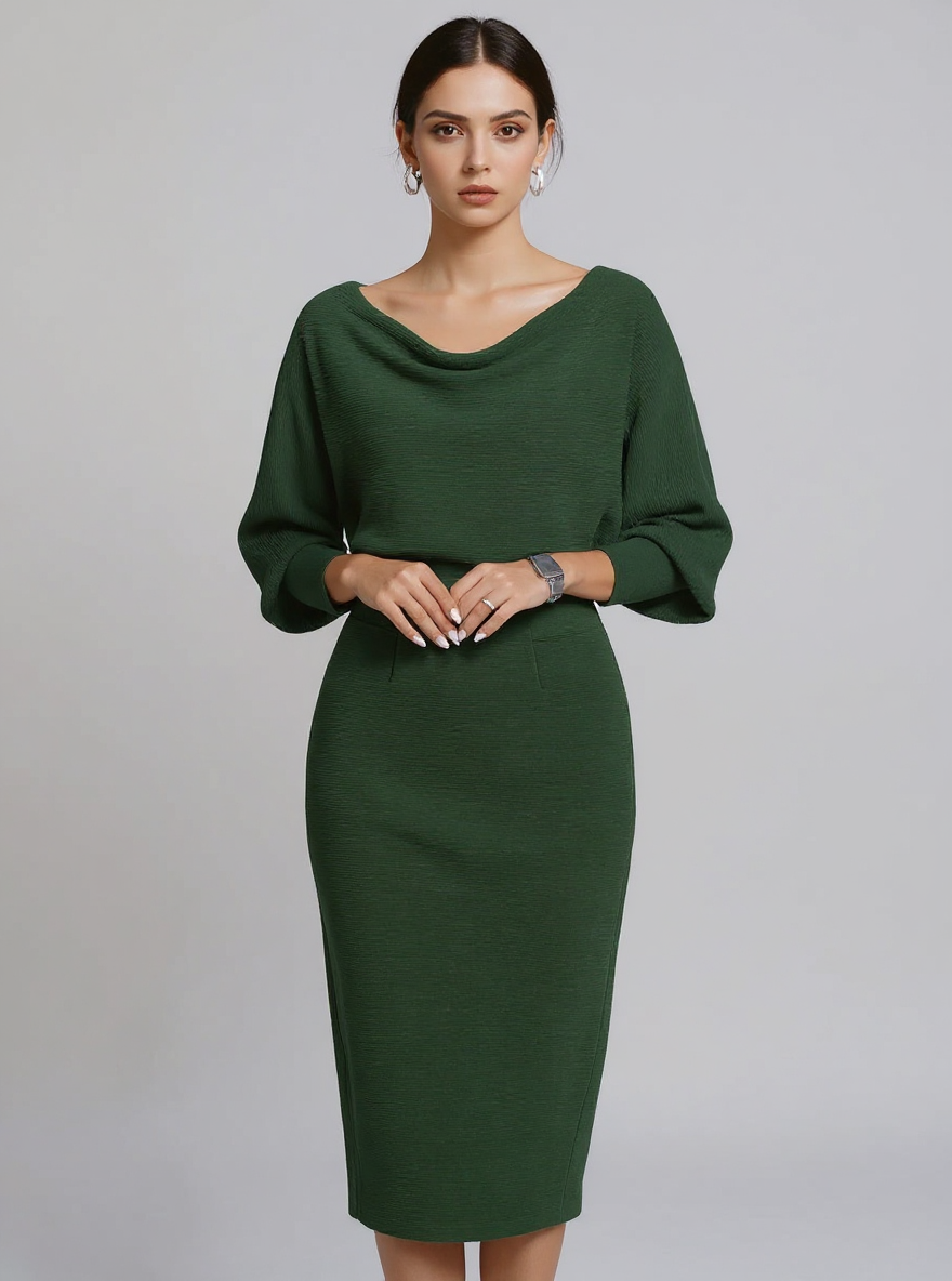 Judith | Draped Batwing Long Sleeve Wedding Guest Dress - Green / XS(2)